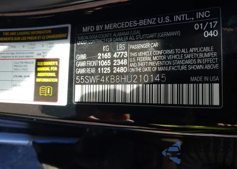 2017 Mercedes-Benz C 300 Luxury 4Matic from USA, damaged, VIN 55SWF4KB8HU210145